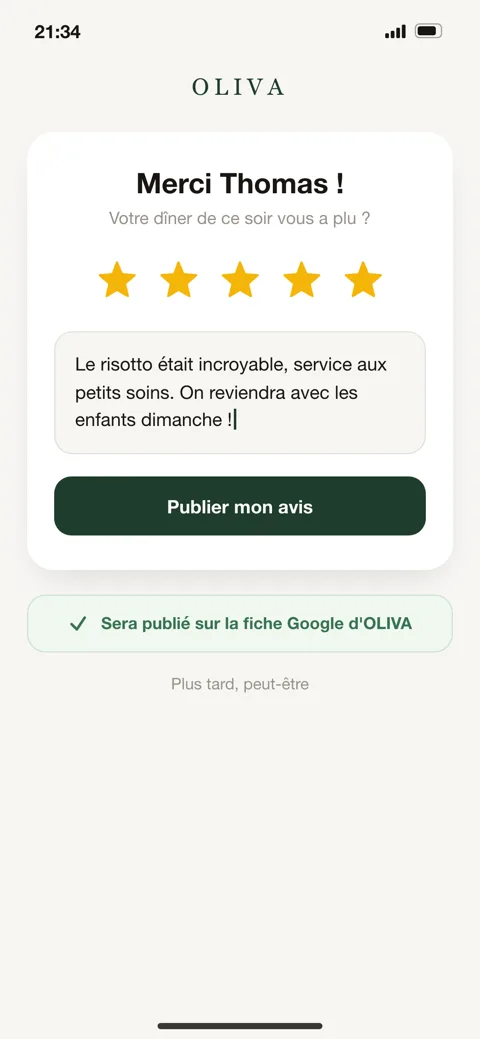 Avis clients — dans un restaurant