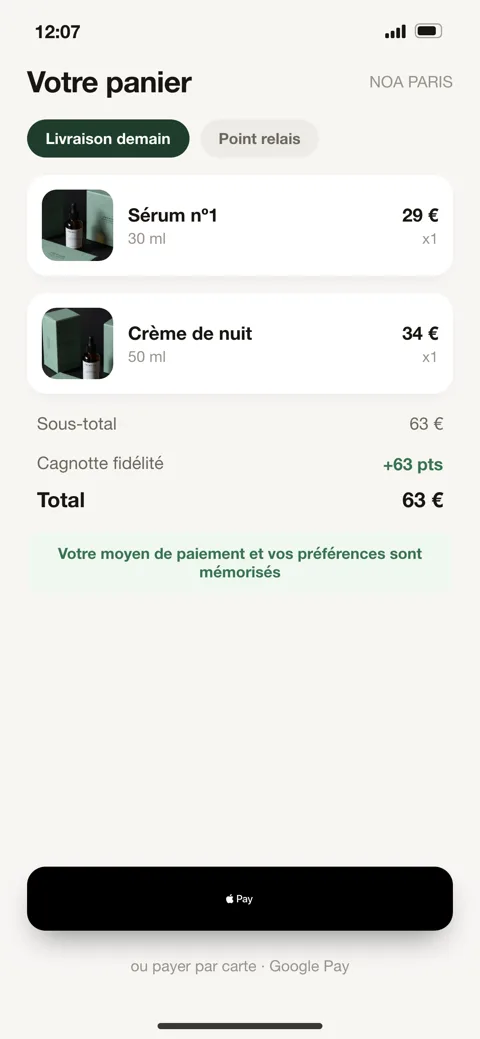 Commande en 2 clics — pour une marque e-commerce