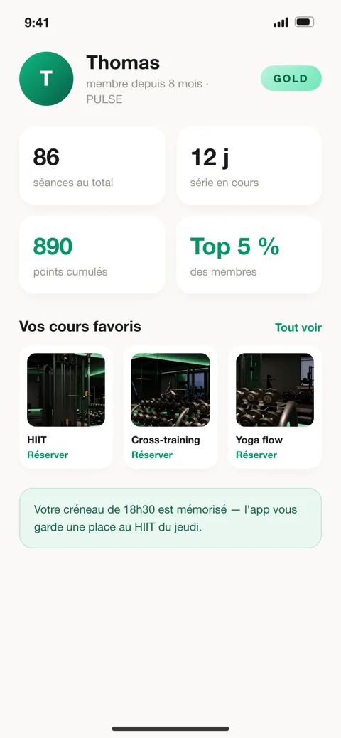 Espace membre — dans une salle de sport
